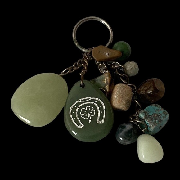 Vintage Multi Gemstone Heavy 70’s Keychain Charms~ Rare~ Jade Amethyst Turquoise